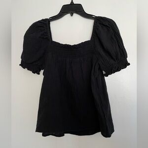 J. Crew Black Puff Sleeve Blouse
